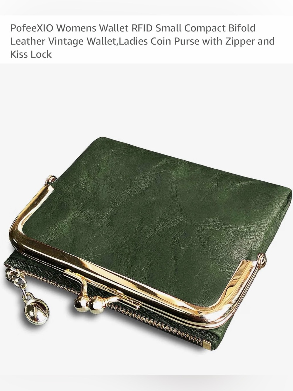 Green Soft Leather Bifold Wallet with Gold Trim